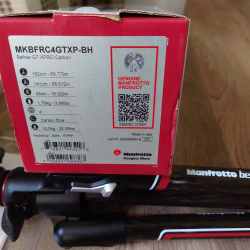 全新 Manfrotto Befree GT XPRO 碳纖維旅行三腳架 (MKBFRC4GTXP-BH)