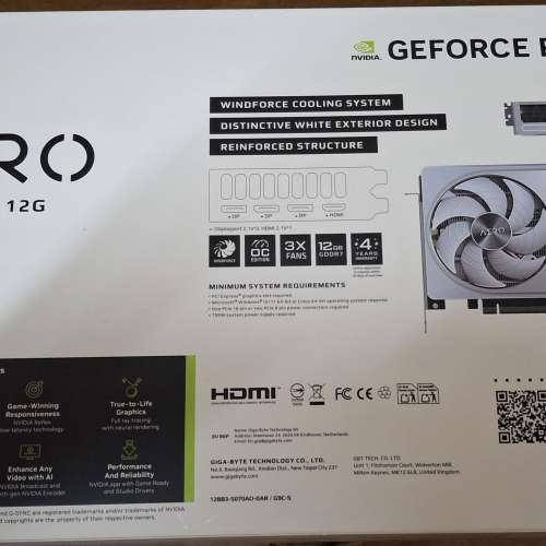 全新未開封 白色Gigabyte RTX 5070 AERO OC 12G GDDR7 顯示卡