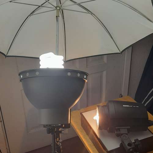 清理專業攝影器材半賣半送，一手全新影樓燈，加閃燈，加腳架，影樓傘，全部共售550...