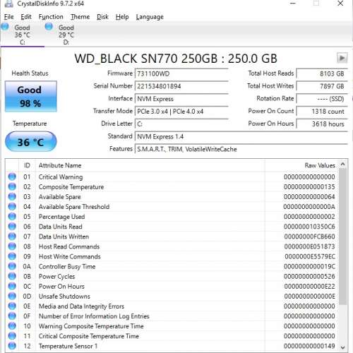 Western Digital BLACK SN770 250GB M.2 SSD