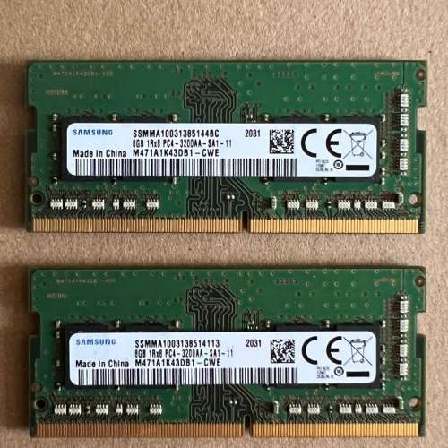 Samsung 8GB DDR4 3200MHz Laptop RAM x 2 對條共 16GB