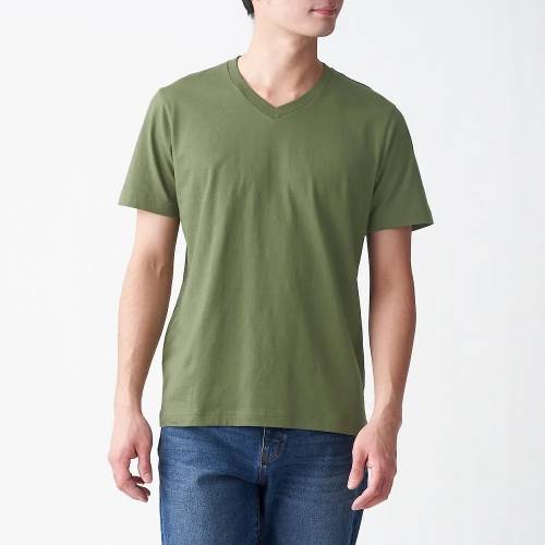 無印良品軍綠色V領tee