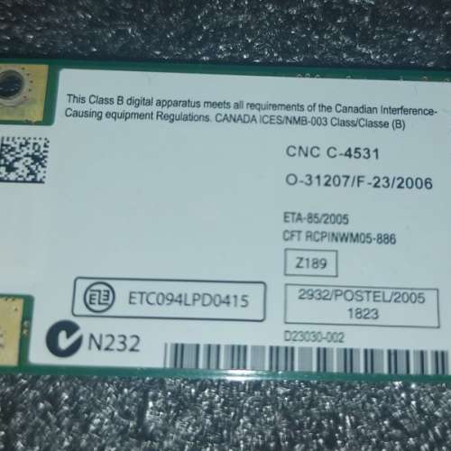 Intel Pro/Wireless 3945ABG wifi card