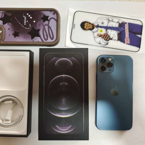 機身少花,行貨藍色iphone 12 pro 256gb 雙卡雙待 dual open line, 全套有盒usb
