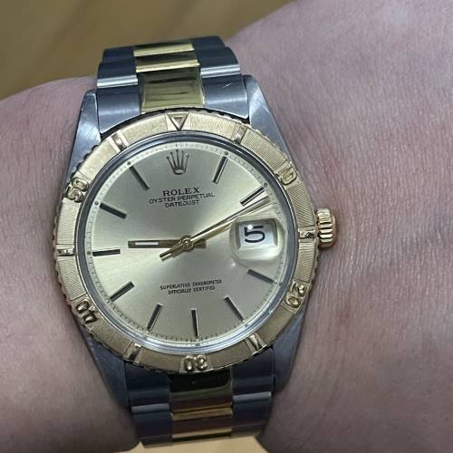 好L靚😂 Rolex 1625 舊裝金鋼爬山虎 可轉動黃金外圈 膠鏡 全自動1570機芯 送代用帶...