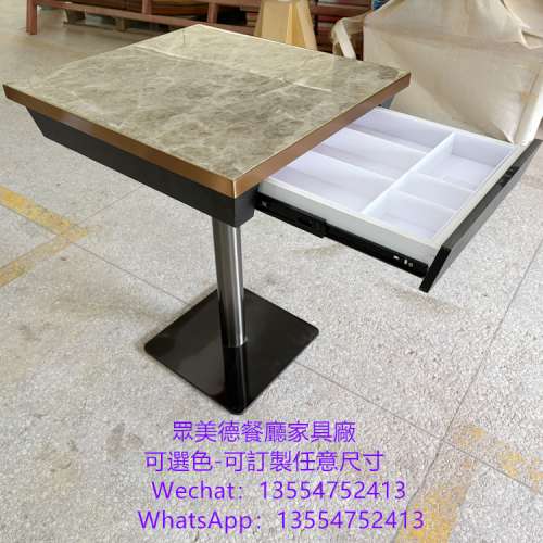 岩板不鏽鋼包邊餐枱，冰室卡位餐枱訂造廠家眾美德家具可開BS7176防火證書，訂造防火...