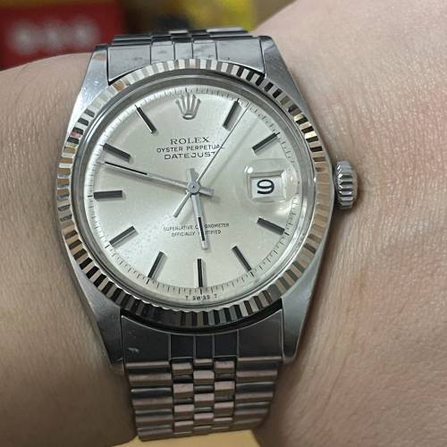ROLEX 1601 經典鋼皇 黑骨釘 K金狗牙圈 1570機芯 6251H炮仗帶18格 $26800
