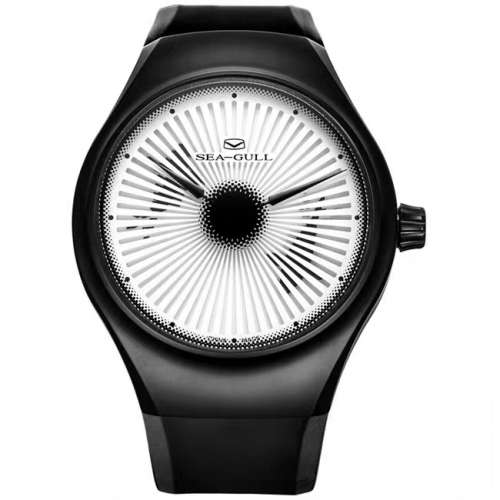 全新海鷗潤世水墨魚動態顯示機械錶盤 手錶