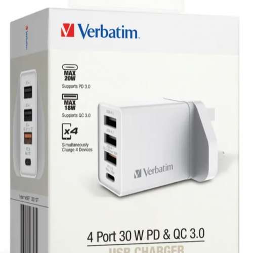 Verbatim 4 Port 30W PD & QC 3.0 USB Charger