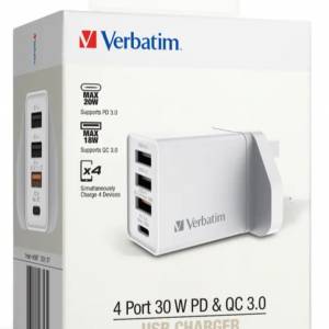 Verbatim 4 Port 30W PD & QC 3.0 USB Charger