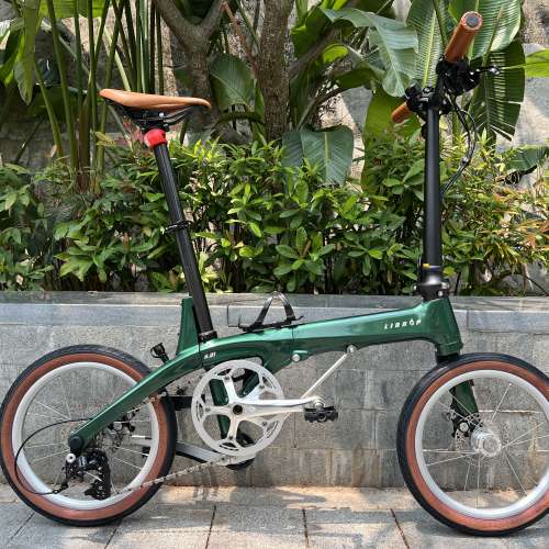 靚價 M把 復古 郵政綠色  Lidrop 一丁點 pro版 H01 5速16吋碟剎碳纖維折叠車 送水架...