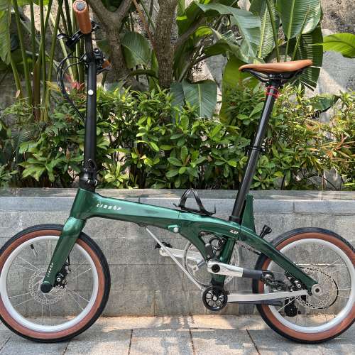 靚價 M把 復古 郵政綠色  Lidrop 一丁點 pro版 H01 5速16吋碟剎碳纖維折叠車 送水架...