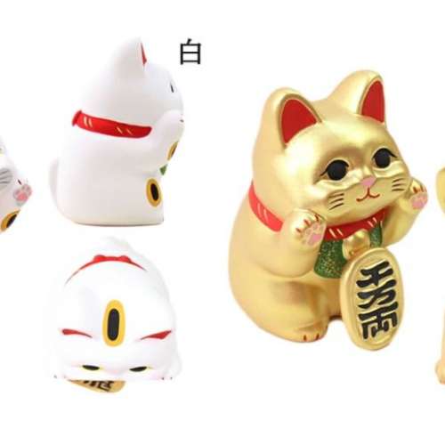 [現貨]縁起物ねこ置物人形リュウコドウ-素焼陶器金白 / 膽大黨 高速婆婆