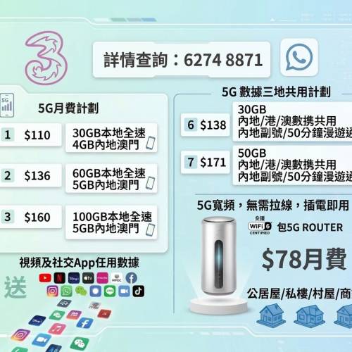 ❤️3HK手機月費展銷月費優惠🔥