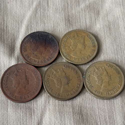 1956、1960、1968年、1974年伊利沙伯二世女皇頭 香港一毫硬幣