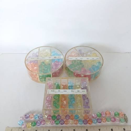 一手三盒 10/14mm彩色水晶有孔珠加一條10mm 18寸頸鏈  如照片，合diy 手作， 全部清...