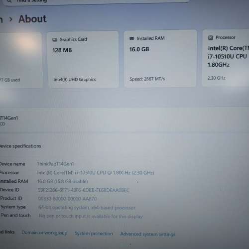 Lenovo Thinkpad T14 Gen1 14" notebook 筆記型電腦