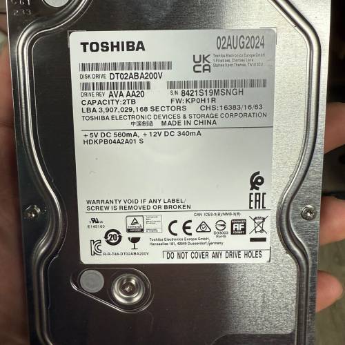 99% New Toshibla 2TB HDD 硬盤 硬碟