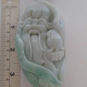 半價清貨出售，翡翠A玉壽星公手把件，長約3.5吋，重233克，圓滑有色好水頭，原價160...