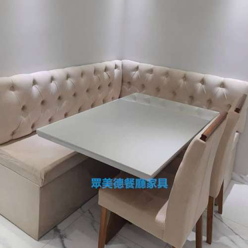 眾美德餐廳傢私訂造家俱廠家，餐廳卡位梳化，冰室可儲物梳化，防火證書傢私，卡墻卡...