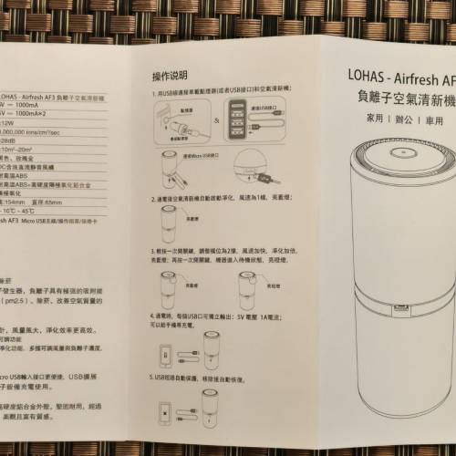 負離子空氣清新機 LOHAS-Airfresh AF3(可家用,辦公室,車用）