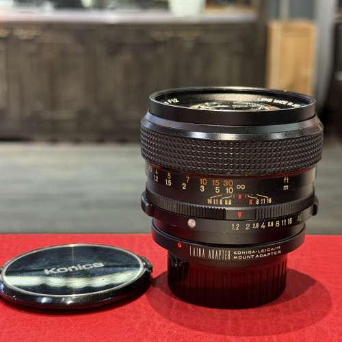 Konica Hexanon AR 57mm F1.2 AE (late model) with adapter to M