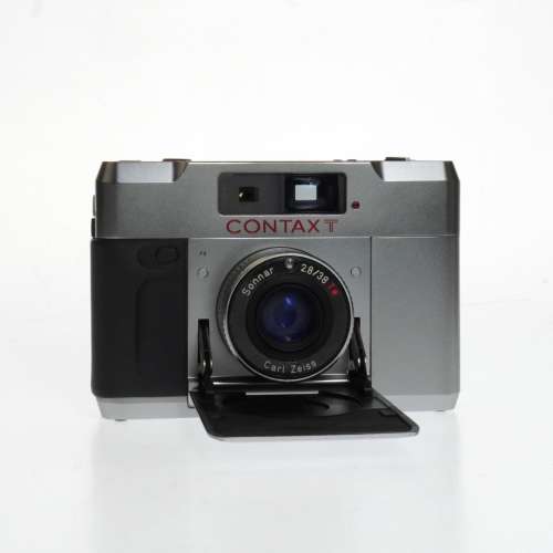 Contax T Silver Rangefinder Film Camera #5983 w/ T14 Flash Box Set