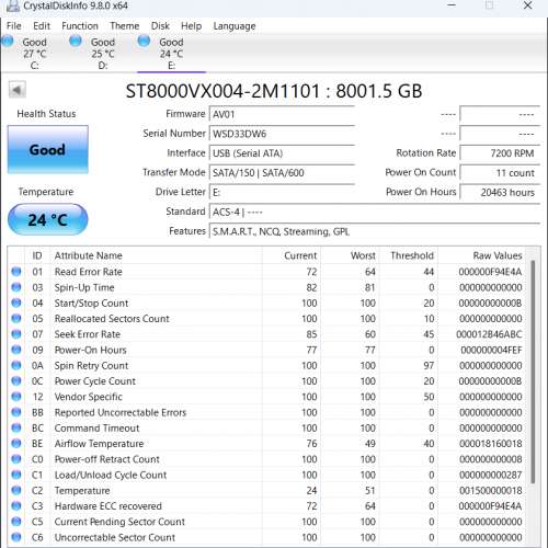 Seagate 8TB ST8000VX004 正常運作