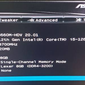 Intel Core i5-12600KF cpu + ASRock B660M-HDV mainboard + Lexar 8GB DDR4-3200 ram