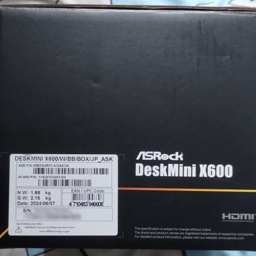 (未售) Asrock Deskmini X600 準系統 白色 日本版 AMD Ryzen 7/8/9 代 CPU (從未裝砌)