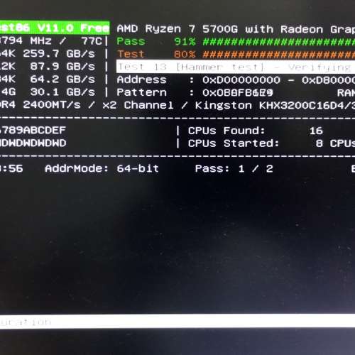 (Sold) Kingston DDR4 32GBx2 (64GB Kit) 3200Mhz Ram (附memTest86測試相片)