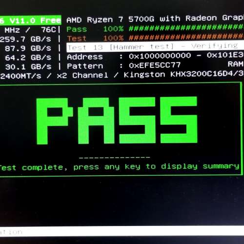 (Sold) Kingston DDR4 32GBx2 (64GB Kit) 3200Mhz Ram (附memTest86測試相片)