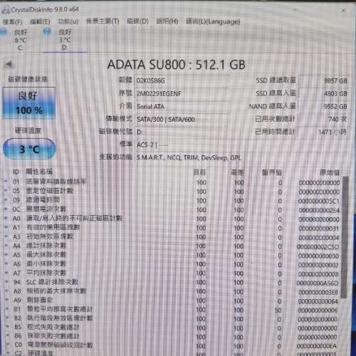 ADATA SU800 SSD 512GB 99%新