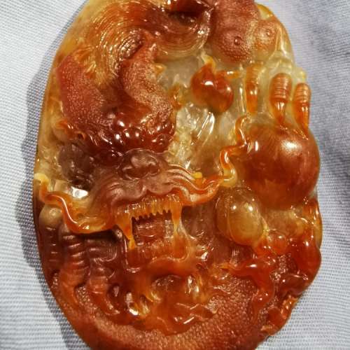 天然A玉紅翡翠 龍牌 磨沙雙雕