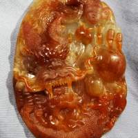 天然A玉紅翡翠 龍牌 磨沙雙雕