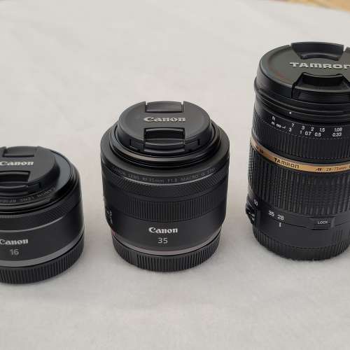Canon EOS R, EF to RF adapter, RF35mm, RF16mm, Tamron 28-75 f2.8
