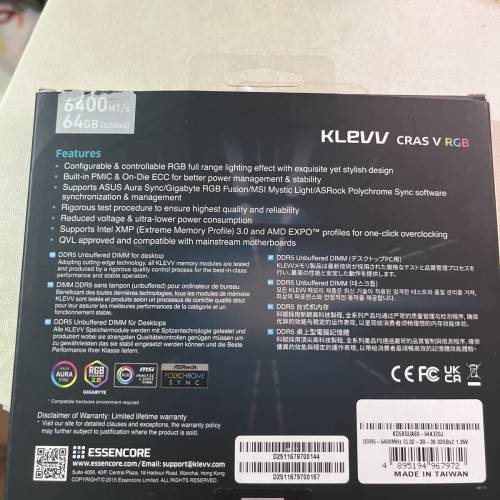 klevv cras v rgb ddr5 6400 white 64gb