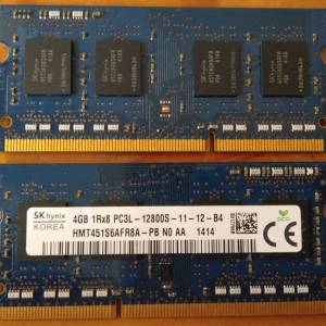 2條 DDR3L 12800S 4G SO-DIMM RAM