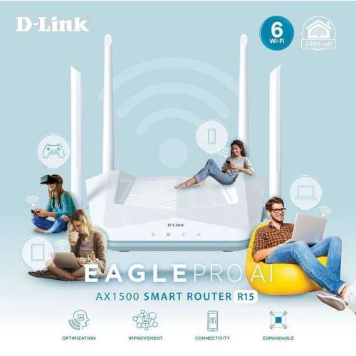 D-Link R15 WiFi-6 EAGLE PRO AI Smart 智慧雙頻路由器 [行貨,一年原廠保用,實體店...