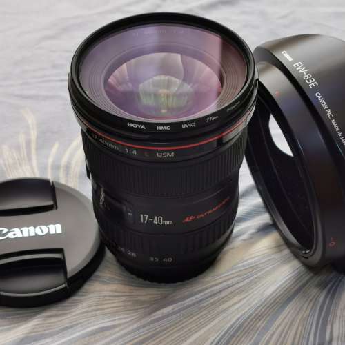 95% 新 Canon EF17-40mm  f4.0L USM 連 HOYA HMC 77mm Filter 及原裝遮光罩