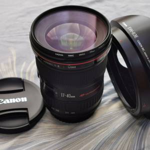 95% 新 Canon EF17-40mm  f4.0L USM 連 HOYA HMC 77mm Filter 及原裝遮光罩