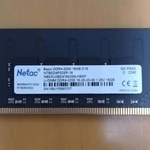 Netac Basic DDR4 3200Mhz 16GB 記憶體