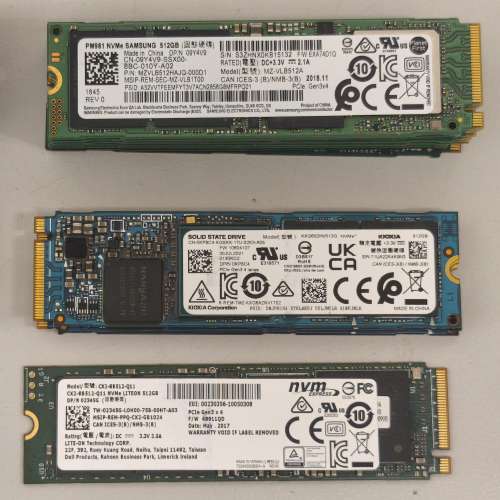 Samsung Toshiba SK M.2 512GB NVMe SSD 健康度96-100%