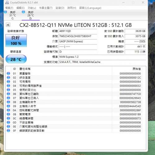 Samsung Toshiba SK M.2 512GB NVMe SSD 健康度96-100%