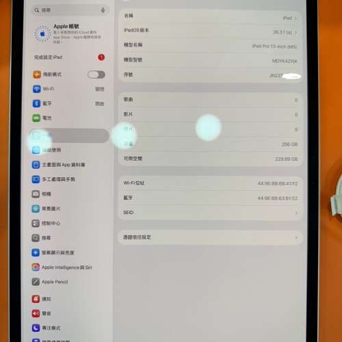 99%New iPad Pro 13吋 M5 第八代 256GB WiFi版 太空灰色 有充電線 香港行貨 蘋果保...