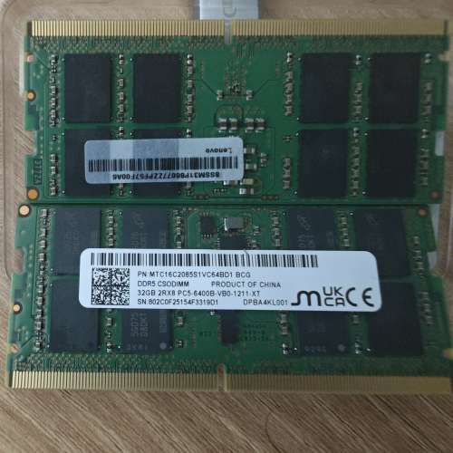 🉑置換 6400Mhz 64GB 32GB DDR5 Micron Laptop notebook RAM 手提電腦記憶體
