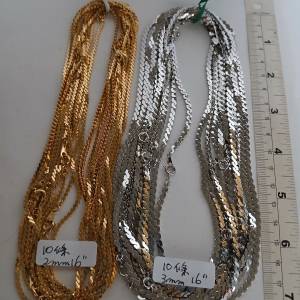 一手20條 2/3mm側身光面銅頸鏈約16吋   ,電鍍白/金色如照片， 20條共售二百元 ，比...