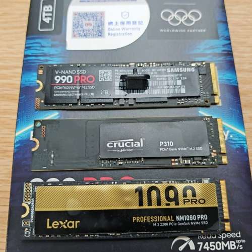 Lexar NM1090 Pro 4T Crucial P310 2T 拆機件 100%健康度