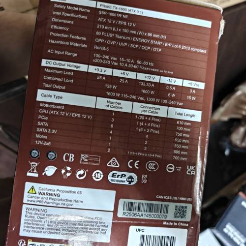 Seasonic PRIME TX-1600 Noctua Edition 80Plus Titanium ATX 3.1 火牛 (2026/4/9單)
