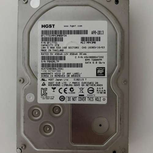已使用 二手 硬碟 HGST 3TB HDD HD HARDDISK SATA
